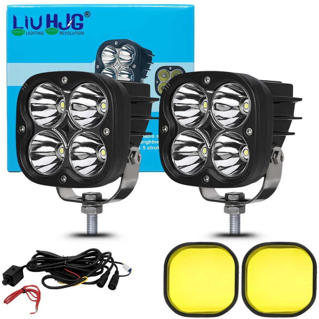 LIU HJG 60W LED Fog Light with Yellow Lens Cap & Wiring Kit
