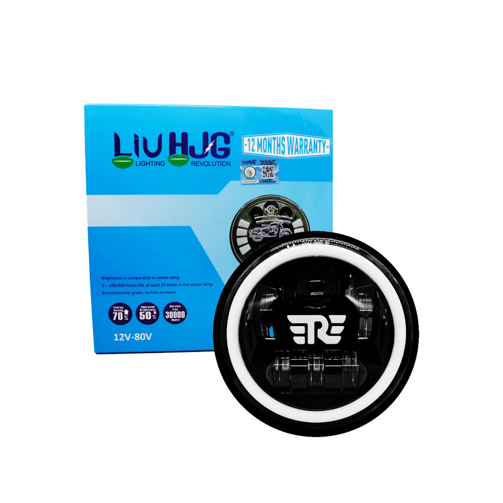 RE Logo Round Headlight with Yellow/White DRL 7Inch (C-217)