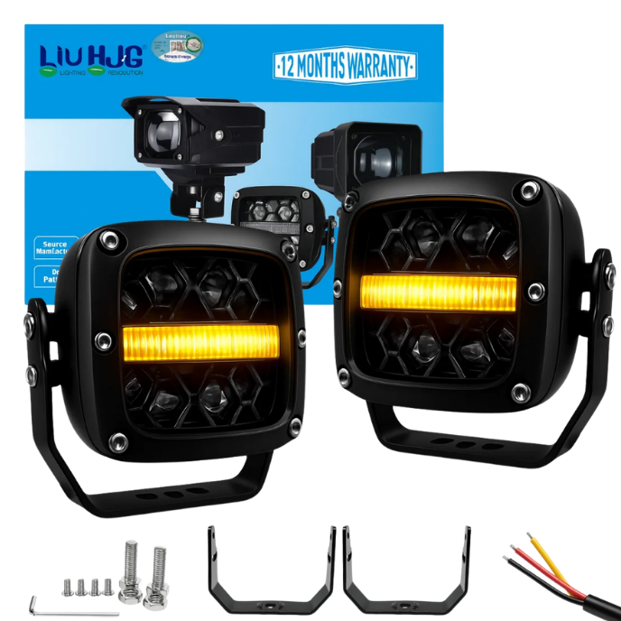 LIU HJG 4 LED Fog Light with Yellow DRL Super Bright Waterproof & Dustproof 100W