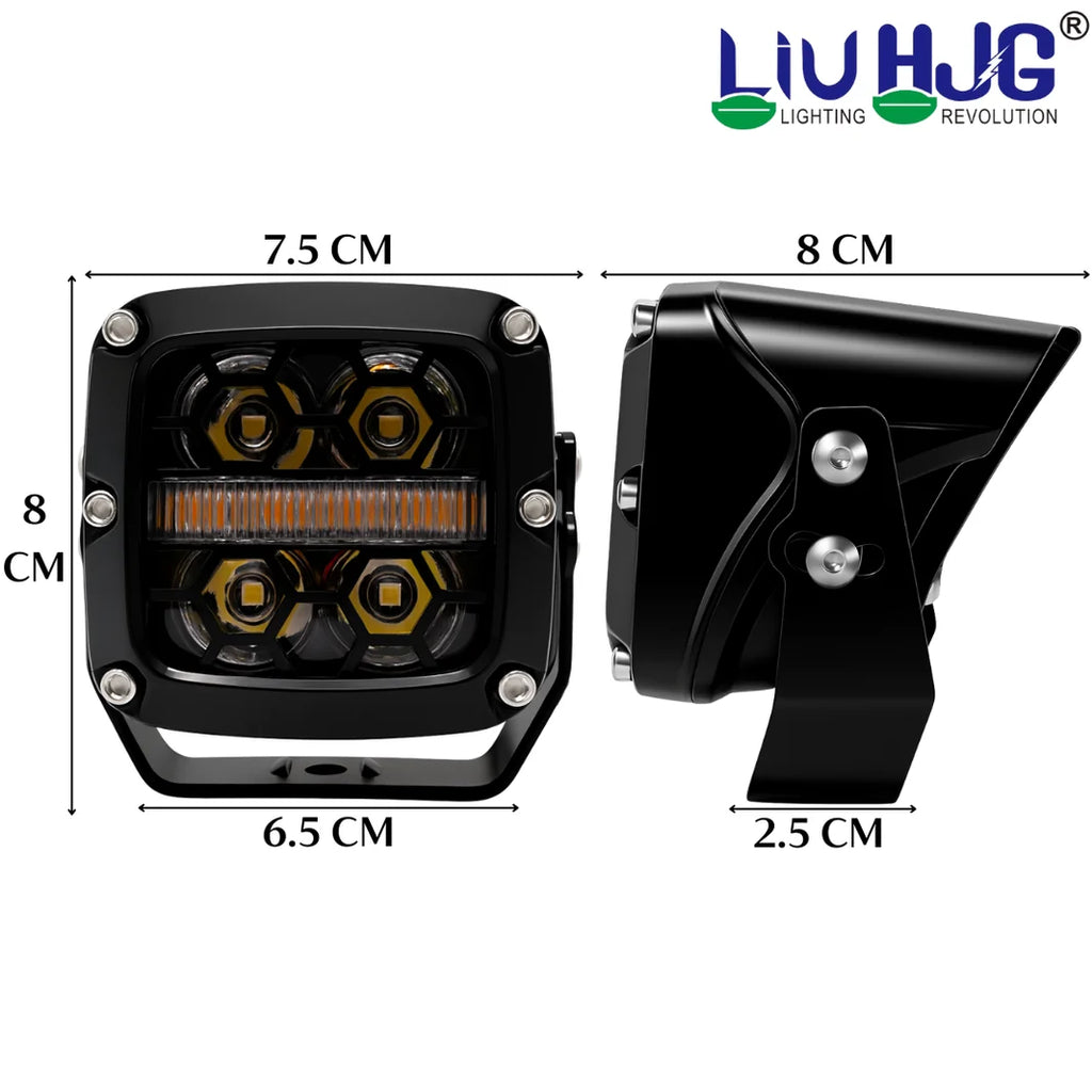 LIU HJG 4 LED Fog Light with Yellow DRL Super Bright Waterproof & Dustproof 100W