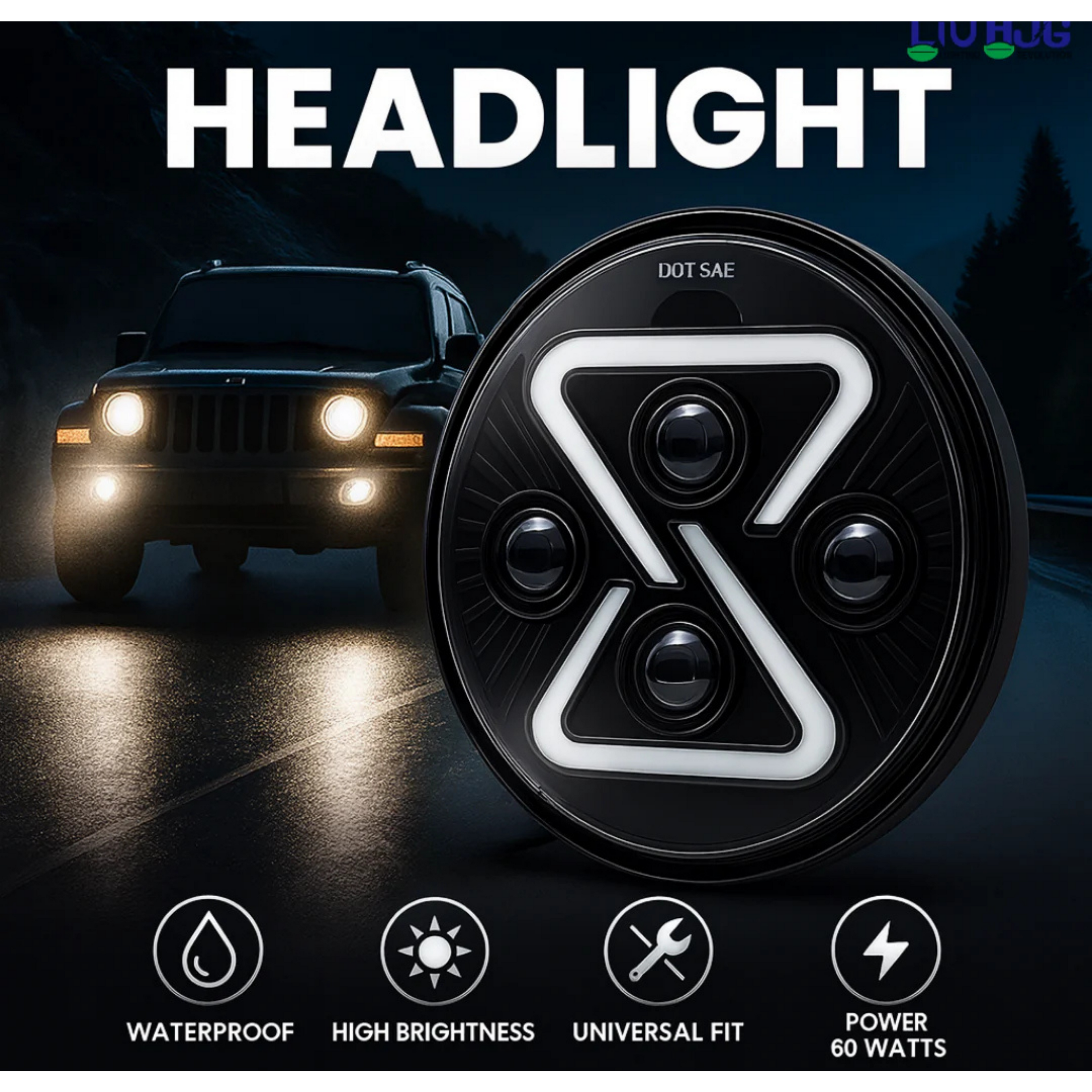 LIU HJG 7 Inch Full Ring X DRL Headlight (HJG C-257)