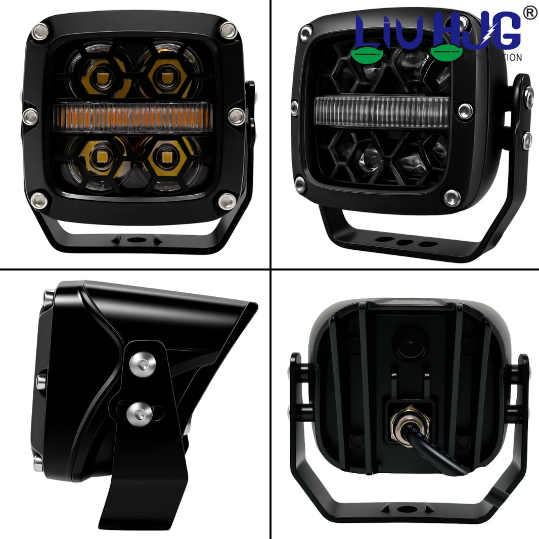 LIU HJG 4 LED Fog Light with Yellow DRL Super Bright Waterproof & Dustproof 100W