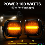 LIU HJG 4 LED Fog Light with Yellow DRL Super Bright Waterproof & Dustproof 100W