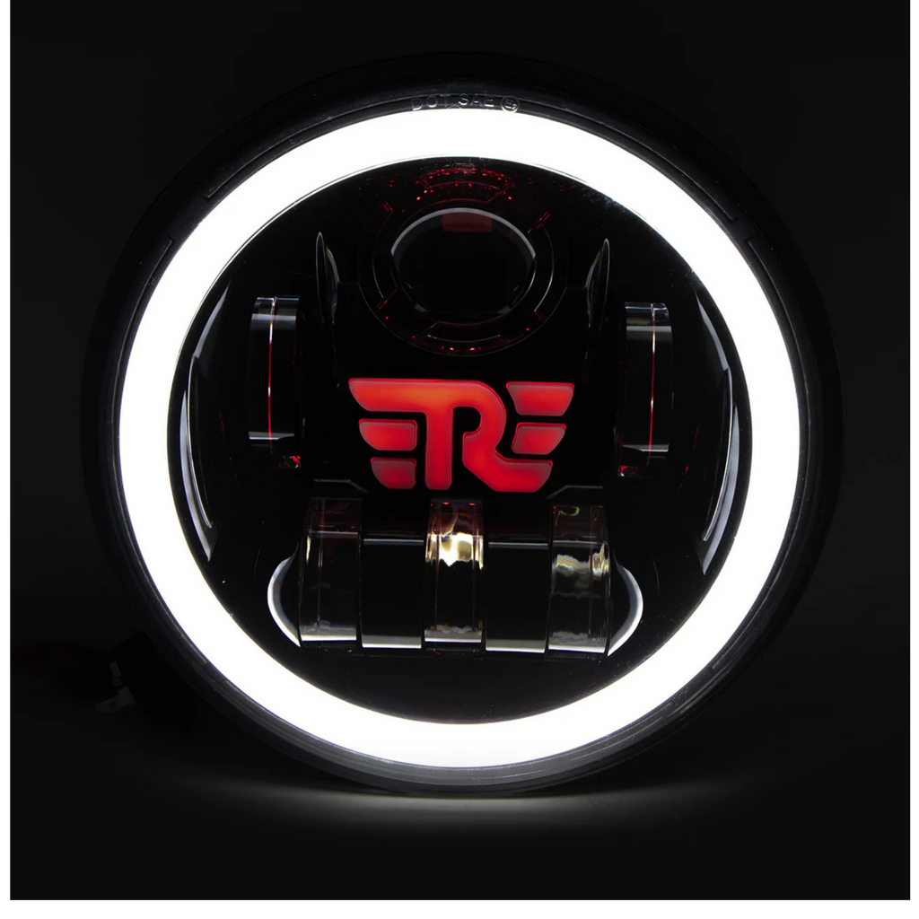 RE Logo Round Headlight with Yellow/White DRL 7Inch (C-217)