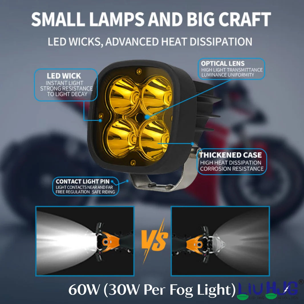 LIU HJG 60W LED Fog Light with Yellow Lens Cap & Wiring Kit