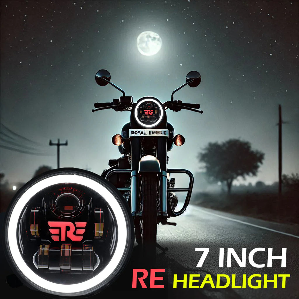 RE Logo Round Headlight with Yellow/White DRL 7Inch (C-217)
