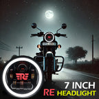 RE Logo Round Headlight with Yellow/White DRL 7Inch (C-217)